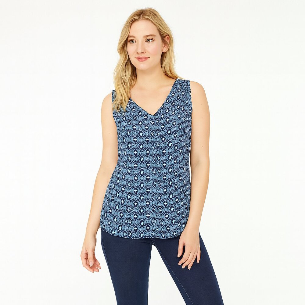 NWT White House Black Market Reversible Shell Retro Geo Cloud Blue Small